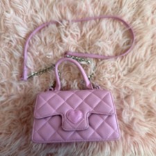 Pink Quilted Heart Accent Small Shoulder Bag Chain Strap Top Handle Women's