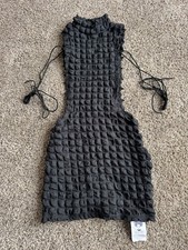 DO MY SELF Textured Ruched Bodycon Mini Dress Size M Adjustable Side Tie Stretch