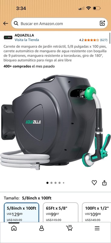 AQUAZILLA Retractable Wall Mount Hose Reel Auto Rewind 5/8 in x 100 ft