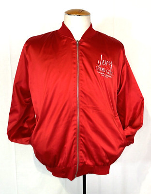 Vintage Carolina Herrera Good Girl Red Silk Bomber Jacket Zip Pockets Sz M/L