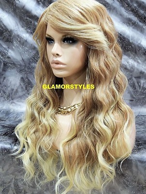 Side Part Blonde Curly Wig Long FULL WIG LONG LAYERED WAVY SIDE