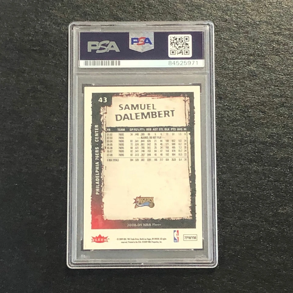 2008-09 Fleer 篮球 #43 Samuel Dalembert 签名卡 AUTO PSA Slabbed 76ers — 第 2/2 张图片