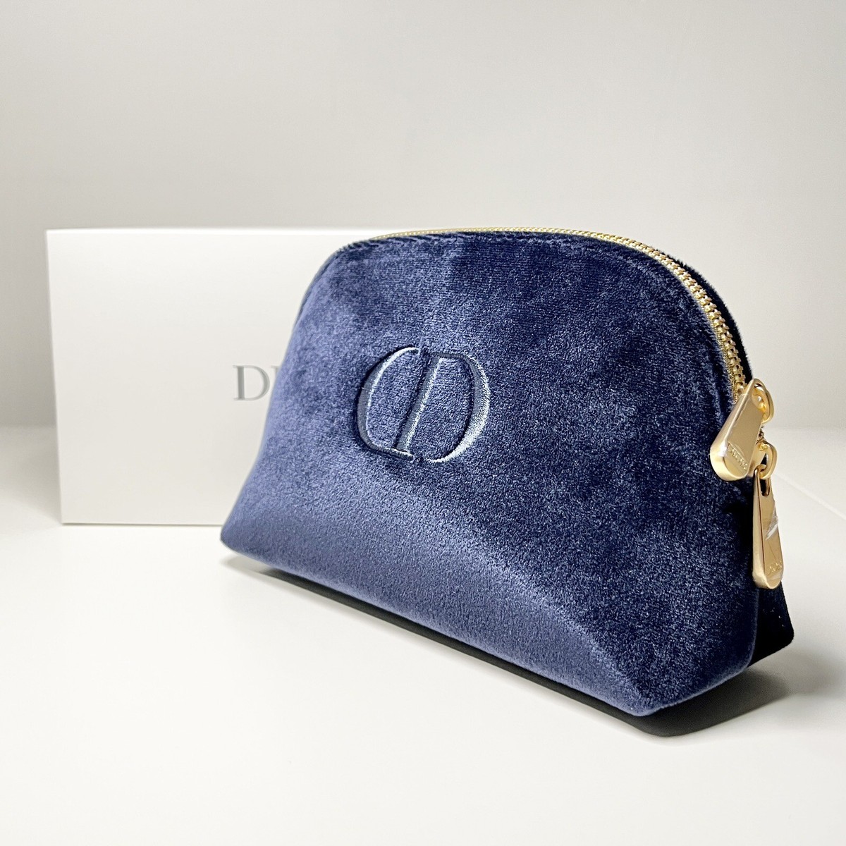 DIOR Moon Makeup Bag in Navy Blue Velvet Travel Case Clutch Pouch