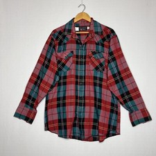 Panhandle Slim Western Pearl Snap Plaid Vintage Long Sleeve Mens Shirt 17 X 35