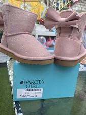 PINK Blush Winter Shearling Booties Bows Rhinestones By Dakota Girl