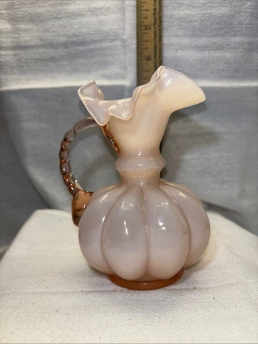 VINTAGE FENTON ROSE OVERLAY MELON PITCHER 4 7/8"  1943-1948