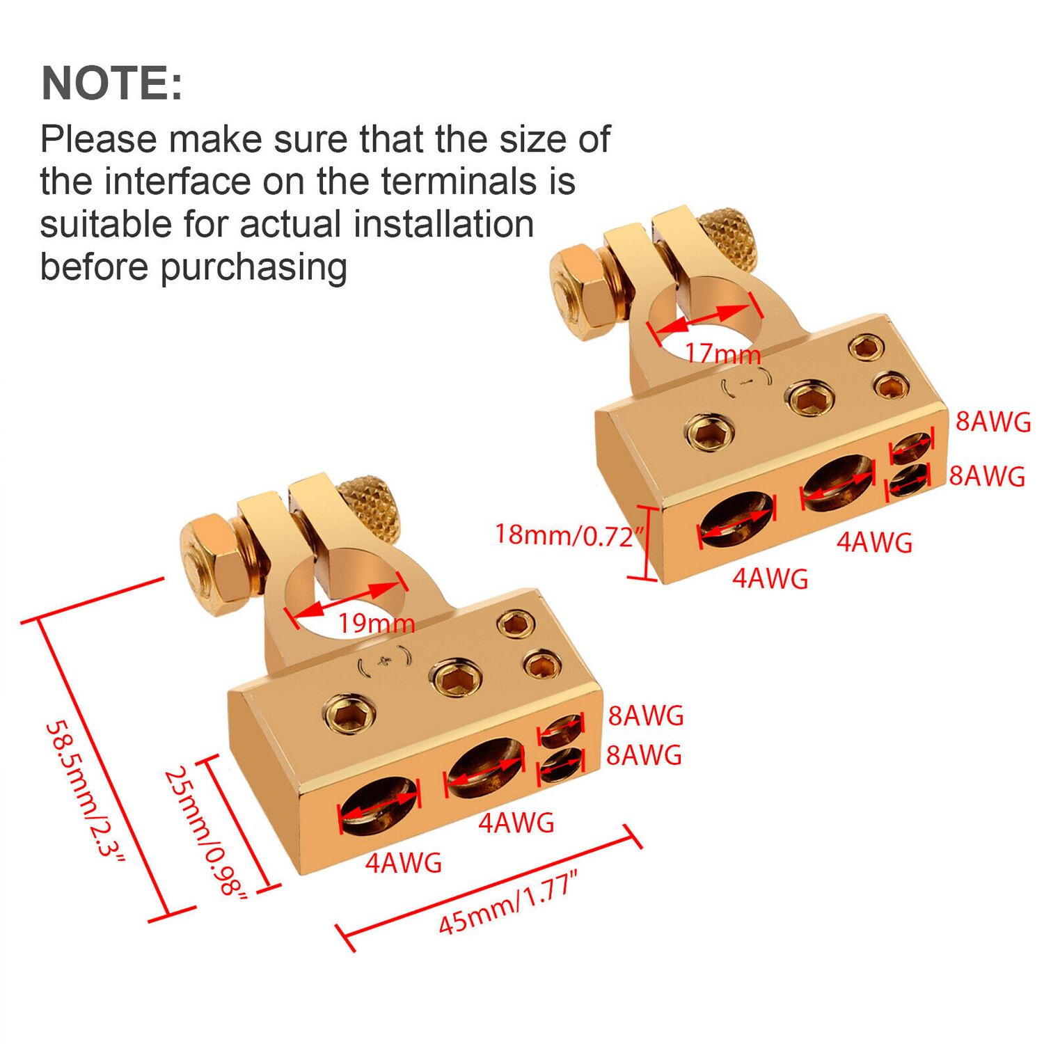 2x Heavy Duty Plated Car Battery Terminals Positive + Negative ...