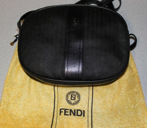 Vintage Fendi Black Striped Oval Round Crossbody Shoulder Bag 