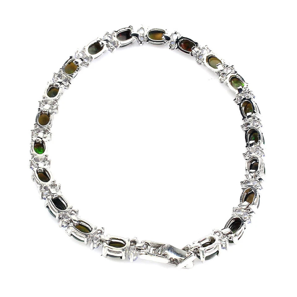 Браслет из стерлингового серебра 925 пробы с овальным черным опалом 6x4 мм танзанитом драгоценными камнями ювелирные изделия - Изображение 3 из 4