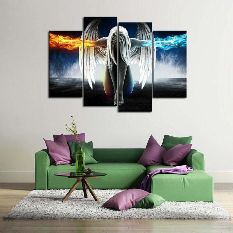 Multi Panel Print Angel Fire And Ice Canvas 5 Piece Wall Art Heaven Wings Woman - Image 3 of 4