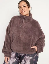 NWT Old Navy Cozy Plush Teddy Sherpa 1/2 Zip 4X 28 30 Purple Faux Fur Sweatshirt