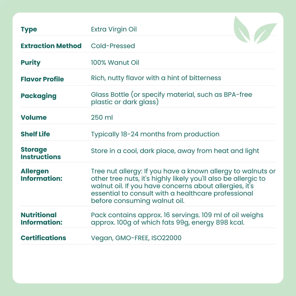 Walnut Oil 250ml, Virgin Cold Pressed, Unrefined, Oil for Cooking, Vegan, Omega - Image 2 of 4