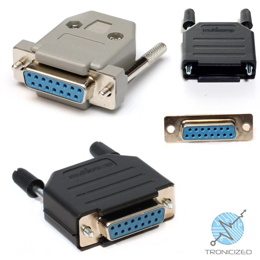 TRONICIZED 15 Pin Female D-SUB Plug Solder Connector RS232 Serial DB15 DA15 ~ Hood Shell