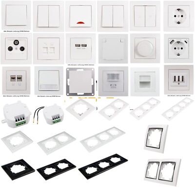 FLAIR weiß SERIE Steckdose Schalter Dimmer Glas Rahmen Taster RJ45 TAE Dose USBC