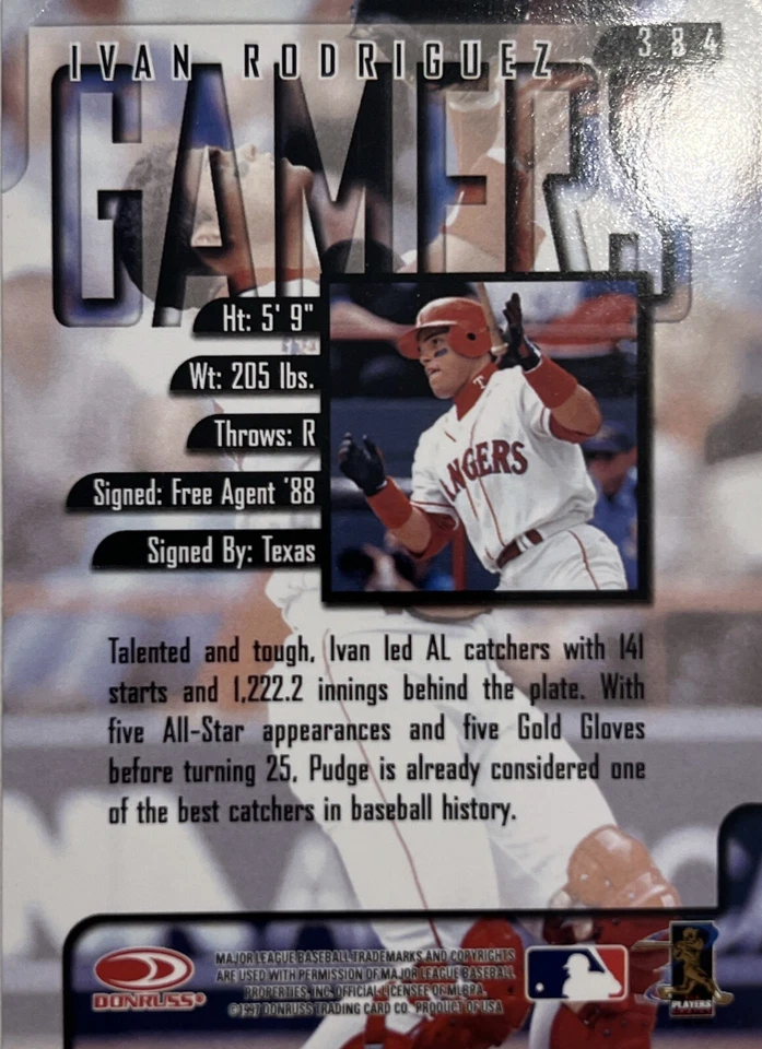 1997 Leaf Gamers Ivan Rodriguez HOF Texas Rangers #384 NMMT - Image 2 of 2