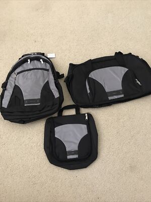 AXIZ Group 3 pc black & gray travel set - backpack, duffle & toiletry bag - NEW