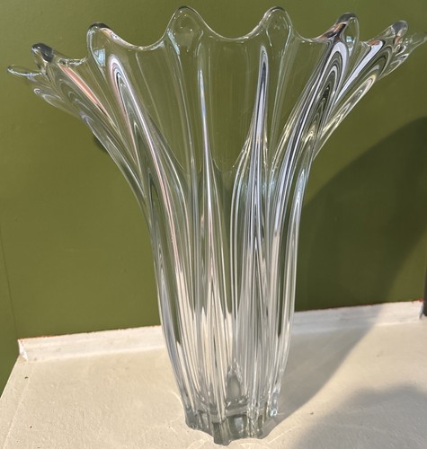 Vintage Mid Century Art Cannes Hand Blown Crystal Vase, Made In France 12” High - Picture 3 of 7