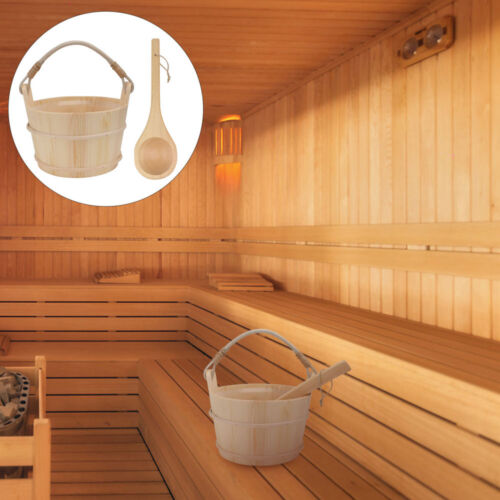 Sauna Barrel Practical Bucket with Liner Wood Pail and Ladle Flowerpot