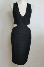 New Womens Miss Selfridge Plunge Cut Out Black Midi Dress Uk 10
