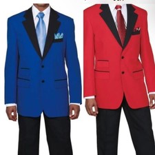 Men's 100 Poplin Dacron Fashion Two Button R .Blue/ Black Suit M7022