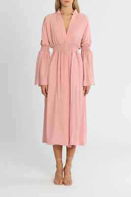 KITX Pink Silk Satin Shirred Midi Cocktail Event Dress Size 8 AU Preloved