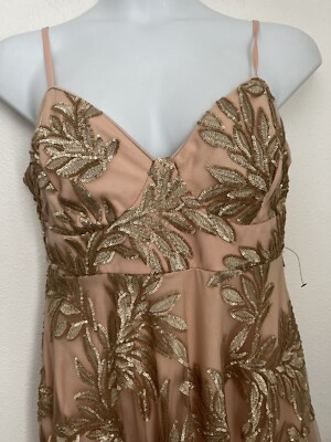 Lulu's Trinity nude and gold sequin midi dress Size Large New Graduation  Wedding | eBay
