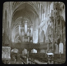 c1890s Magic Lantern Slide Photo Exeter Cathedral Nave From Reredos