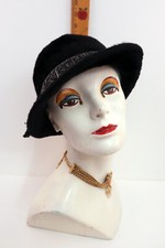 Vintage Emme Woman's Cloche Hat Empress W. Germany Faux Fur Black Trim