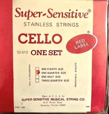 Super-Sensitive Red Label Cello String Set, 1/4 Size