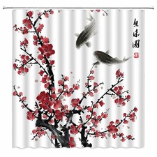 Asian Cherry Blossom Shower Curtain 70x70 Inch Japanese Tradition Ink Art