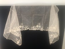 Antique lace veil or stole, Victorian, Ivory, 44 x 13" , small embroidered dots