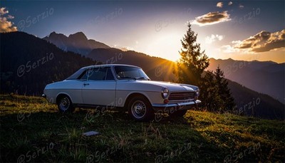 1970s era car in the mountains, Digital illustration #001