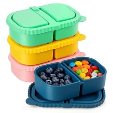 4 Pack Silicone Snack Containers with Lids, 8 oz Double Compartment, Portable...