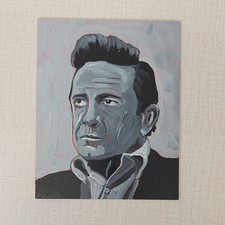 Original Johnny Cash Portrait Painting L Langford Signed Acrylic on Board 2024