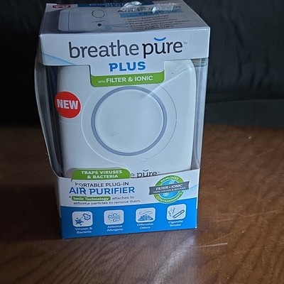 breathe pure PLUS Plug-In Portable Ionic Air Purifier White Night Light Quiet