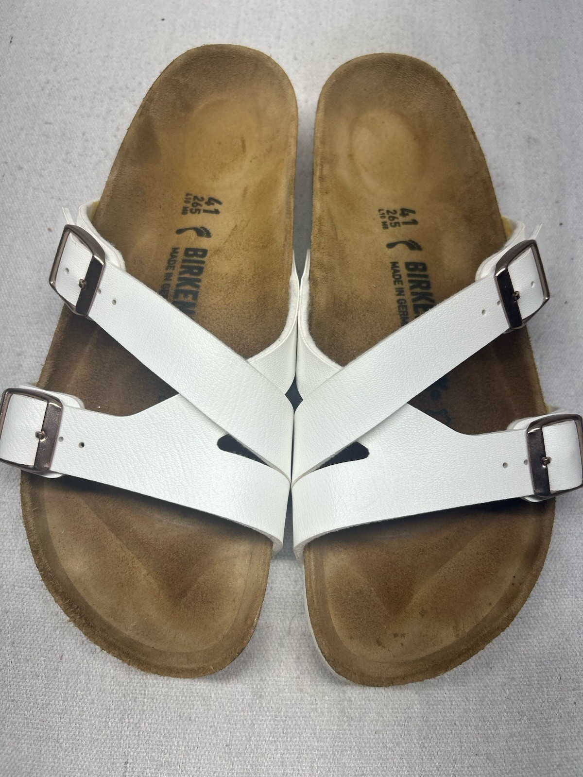 BIRKENSTOCK Women's 10 / 41 White Faux Leather Mayari Buckles Sandals Shoes