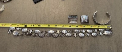 "Cinturón firmado Sterling 28"", pinza para el pelo firmada, colgante firmado, brazalete pulsera 70gr" - Imagen 1 de 4