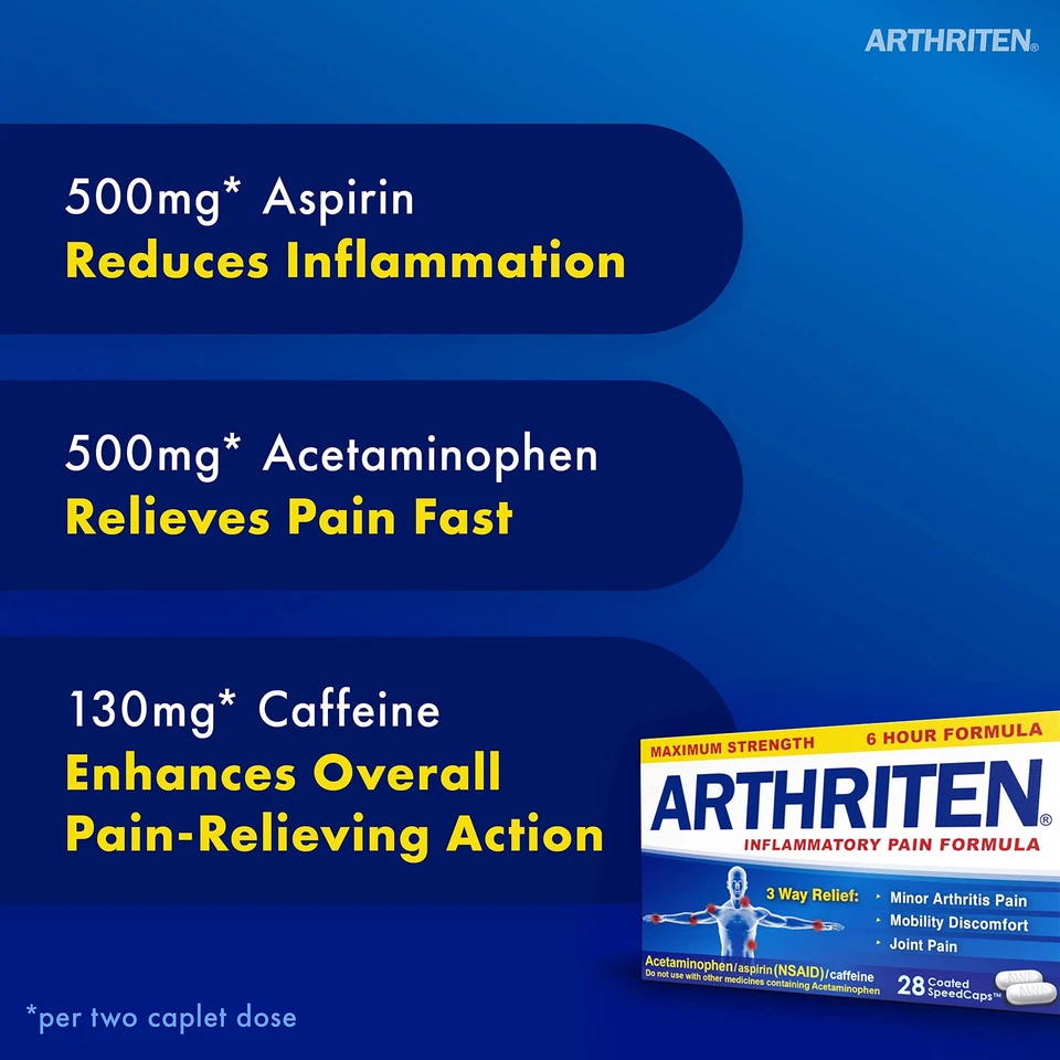 OPEN BOX Arthriten Pain Formula 28ct Aspirin Acetaminophen Caffeine EXP 01/26 - Image 3 of 4