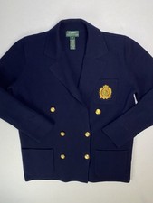 Vintage Lauren Ralph Lauren Merino Wool Sweater Blazer Double Breasted Crest M