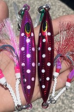 Lot 300  BLUEFIN TUNA Bomb JIGS - Purple Jig Eddie Bomb  Heavy Fully Rigged  Red