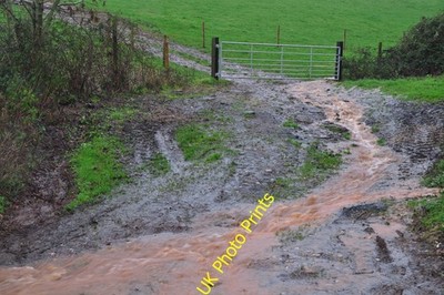 Foto A3 Mid Devon: Muddy Track Chitterley Eine schlammige Strecke und ein Fluss von c2014