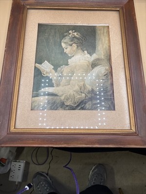 VtgArt Print Jean Honore Fragonard A Young Girl Reading16 1/2 X 13 3/4Wood Frame