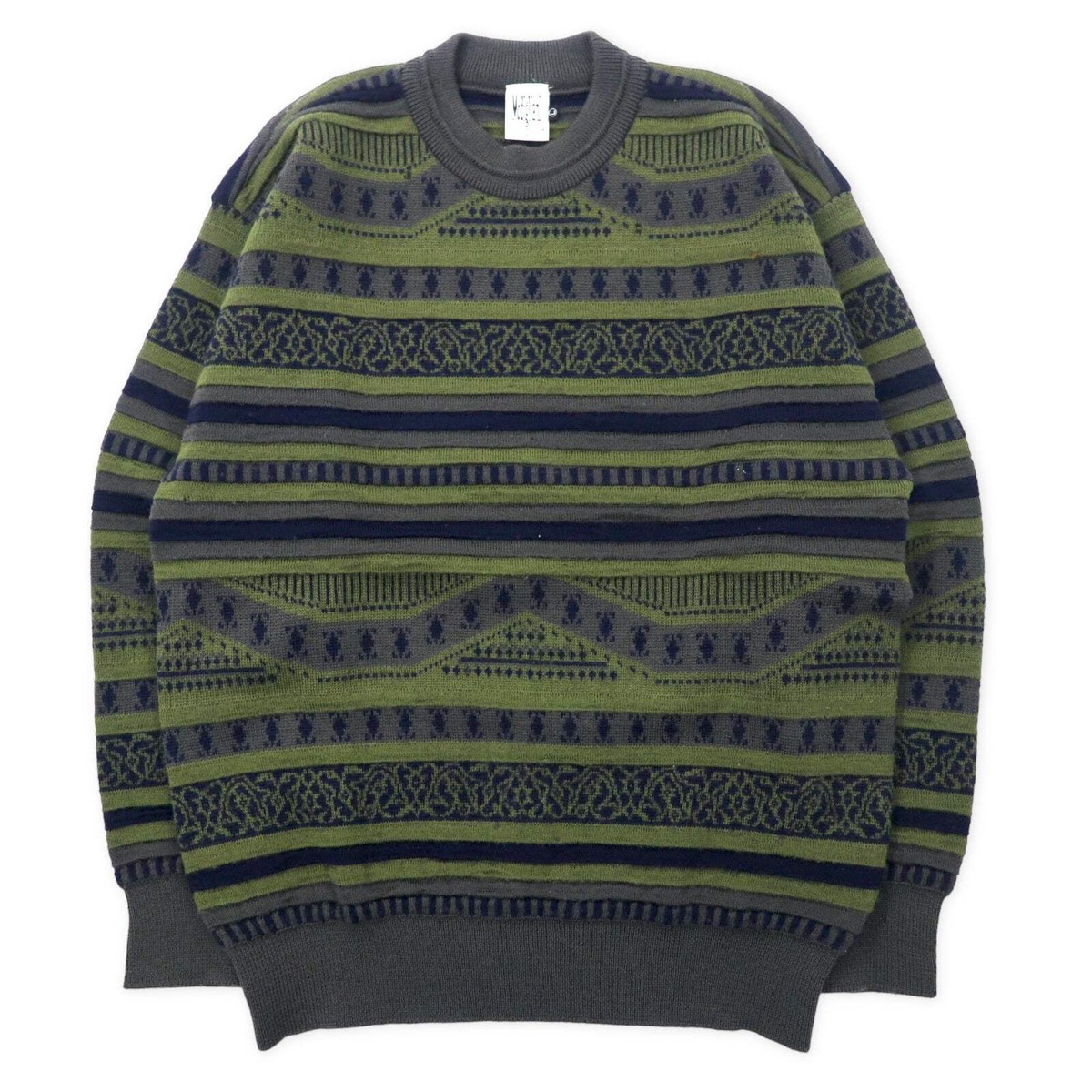 トップス Modigliani 90s Vintage 3D Knit Modigliani 90s 3D patterned knit sweater L Khaki Wool