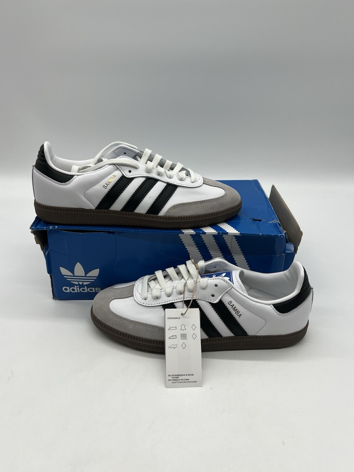 Adidas Samba OG Men’s 7 Women’s Sz 8 White Gray Leather Casual Sneakers Shoes.