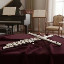 Hand-Engraved C Flute - Silver Plated 17 Open Hole Design, Case Included