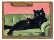 Funny Black Cat Martini Wall Art, Bar Cart Decor, Eclectic Cocktail Painting ...
