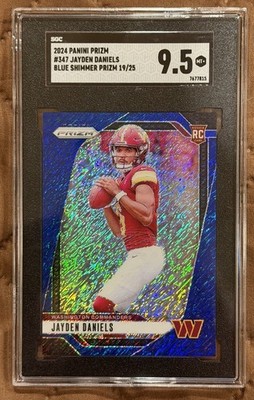 2024 Panini Prizm #347 Jayden Daniels Blue Sparkle Rookie /25 SGC 9.5 RC Casehit