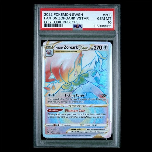 2022 Pokémon SWSH Lost Origin Full Art Hisuian Zoroark Vstar #203 PSA 10