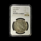 1921 $1 Silver Peace Dollar High Relief AU58 - Free Shipping USA
