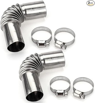 2Pcs Silver Stainless Steel Exhaust Pipe Elbow Connector for Diesel Air Heater,